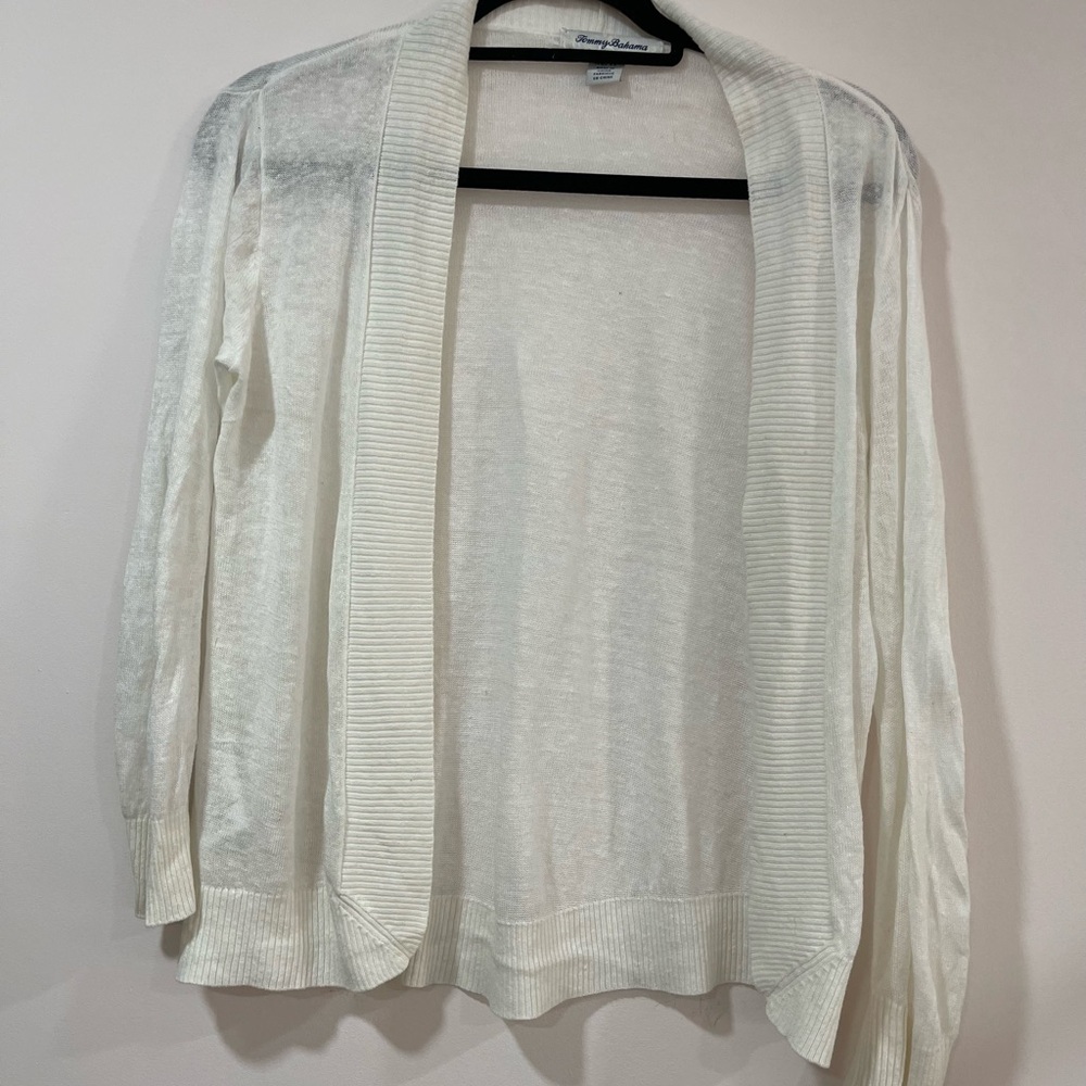 Tommy Bahama White Open-Front Cardigan Sweater